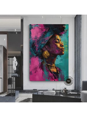 Afro-Amerikan Sanat Kanvası, Siyah Kadın Portre Sanatı, Soyut Afrika Kadını Baskısı