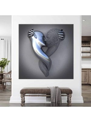 Öpüşen Çift Kanvası, Büyük Boy Aşıklar Posteri, Romantik Duvar Sanatı