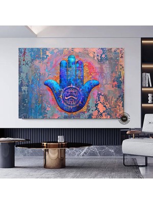 Hamsa Spiritüel Sanat Çok Renkli Kanvas; Hamsa Eli; Hamsa El Baskısı; Fatima Eli; Hamsa Duvar Sanatı;