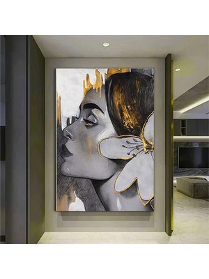 Saçında Zambak Olan Kadın Kanvas Baskı Sanatı; Altın Zambak Kanvas Baskısı; Güzel Yüzlü Kadın Resmi;