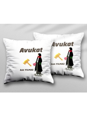Kişiye Özel Kadın Avukat Iki Adet Iki Tarafı Baskılı Yıkanabilir Yastık Kırlent Kılıfı