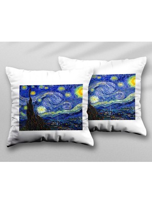The Starry Night Vincent Van Gogh Yıldızlı Gece Iki Tarafı Baskılı Yıkanabilir Yastık Kırlent Kılıfı
