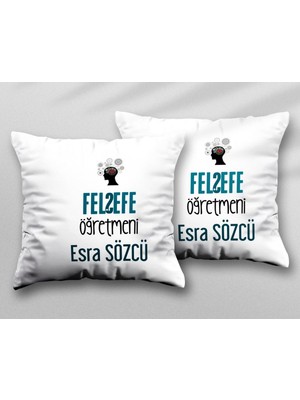 Kişiye Özel Felsefe Öğretmeni Kf Iki Adet Iki Tarafı Baskılı Yıkanabilir Yastık Kırlent Kılıfı