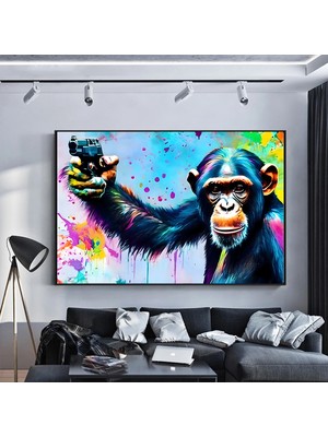 Soyut Graffiti Maymun – Komik Gorilla Duvar Sanatı; Renkli Şempanze Kanvas Dekor; Graffiti Maymun Sa