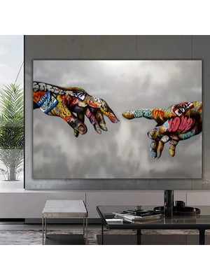 Sokak Sanatı Duvar Dekoru, Renkli Graffiti Pop Art, Banksy Tarzı Aşk Temalı Kanvas