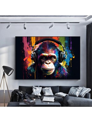 Graffiti Maymun Sanatı, Renkli Mizahi Gorilla Kanvas Tablo