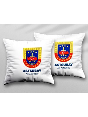 Kişiye Özel Astsubay Jandarma Iki Adet Iki Tarafı Baskılı Yıkanabilir Yastık Kırlent Kılıfı