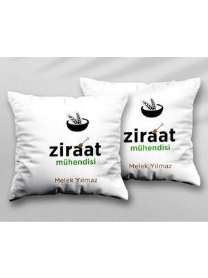 Kişiye Özel Ziraat Mühendisi Başak Iki Adet Iki Tarafı Baskılı Yıkanabilir Yastık Kırlent Kılıfı