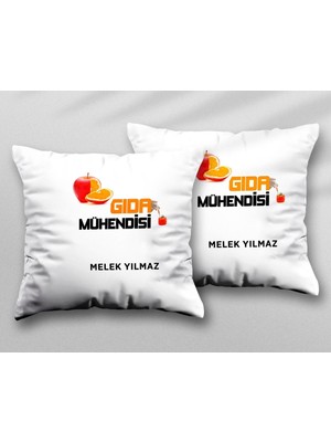 Kişiye Özel Gıda Mühendisi Iki Adet Iki Tarafı Baskılı Yıkanabilir Yastık Kırlent Kılıfı