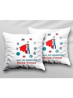 Kişiye Özel Erkek Acil Tıp Teknisyeni Iki Adet Iki Tarafı Baskılı Yıkanabilir Yastık Kırlent Kılıfı