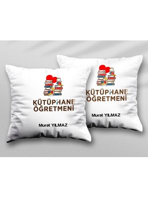 Kişiye Özel Kütüphane Öğretmeni Iki Adet Iki Tarafı Baskılı Yıkanabilir Yastık Kırlent Kılıfı