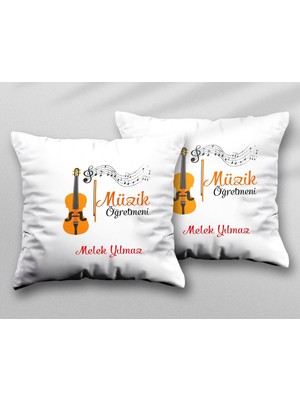 Kişiye Özel Keman Müzik Öğretmeni Iki Adet Iki Tarafı Baskılı Yıkanabilir Yastık Kırlent Kılıfı