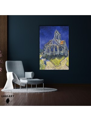 Tekli Dikey Kanvas Tablo Ünlü Eserler Van Gogh Auvers'deki Kilise