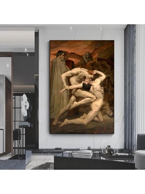 Rönesans Sanat Baskısı, Vintage Dini Tablo, Dante ve Virgil Cehennemde, Fransız Gotik Tarzı