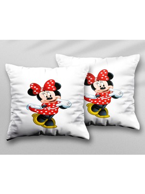 Minnie Mouse Iki Adet Iki Tarafı Baskılı Yıkanabilir Yastık Kırlent Kılıfı
