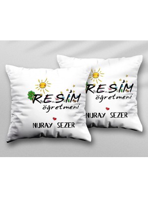 Kişiye Özel Resim Öğretmeni Gnş Iki Adet Iki Tarafı Baskılı Yıkanabilir Yastık Kırlent Kılıfı