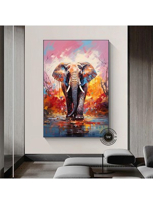 Renkli Fil Kanvas Baskısı; Pop Art Duvar Sanatı; Suluboya Fil Posteri; Yatak Üstü Dekor