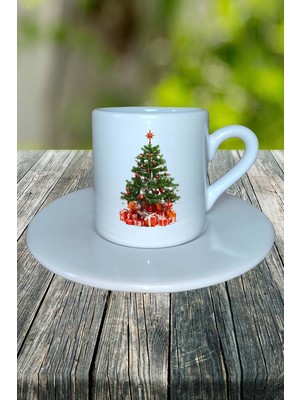 Yılbaşı  Yıl Başı Noel Ağacı  Baskılı Türk Kahvesi Fincanı Kişiye Özel Model 5