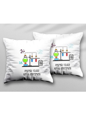 Kişiye Özel Kimya Öğretmeni H2O Iki Adet Iki Tarafı Baskılı Yıkanabilir Yastık Kırlent Kılıfı