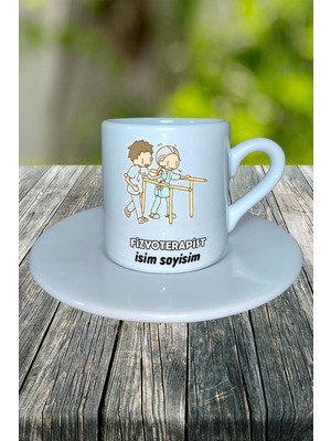 Fizyoterapist Meslek Baskılı Türk Kahvesi Fincanı Tabaklı Kişiye Özel Model 7