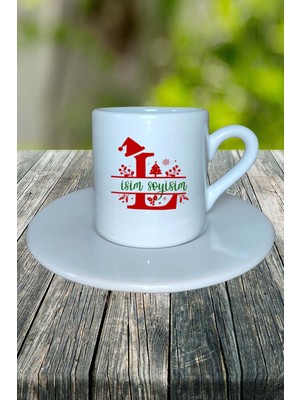 L Harfi Yeni Yıl Noel Yeniyıl Isimli Baskılı Türk Kahvesi Fincanı Kişiye Özel Model 14