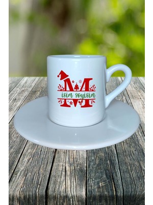 M Harfi Yeni Yıl Noel Yeniyıl Isimli Baskılı Türk Kahvesi Fincanı Kişiye Özel Model 15