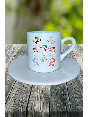 Yılbaşı  Kardan Adam Baskılı Türk Kahvesi Fincanı Kişiye Özel Model 10