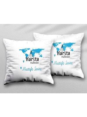 Kişiye Özel Harita Mühendisi Su Iki Adet Iki Tarafı Baskılı Yıkanabilir Yastık Kırlent Kılıfı