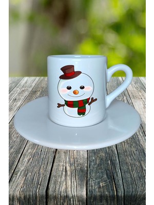 Yılbaşı  Kardan Adam Baskılı Türk Kahvesi Fincanı Kişiye Özel Model 20