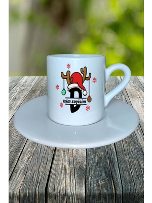 D Harfi Yeniyıl Hediye Noel Christmas  Baskılı Türk Kahvesi Fincanı Kişiye Özel Model 5