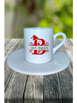 B Harfi Yeni Yıl Noel Yeniyıl Isimli Baskılı Türk Kahvesi Fincanı Kişiye Özel Model 2