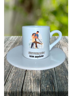 Fizyoterapist Meslek Baskılı Türk Kahvesi Fincanı Tabaklı Kişiye Özel Model 4