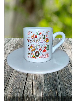 Yılbaşı Desen Baskılı Türk Kahvesi Fincanı Kişiye Özel Model 22