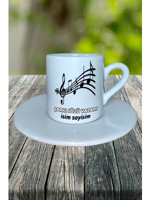 Şarkı Sözü Yazarı Meslek Baskılı Türk Kahvesi Fincanı Tabaklı Kişiye Özel Model 2