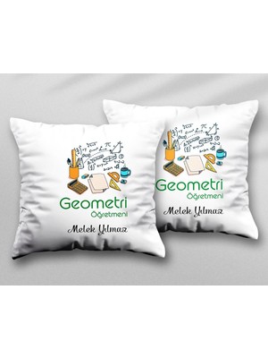 Kişiye Özel Geometri Öğretmeni Temalı Iki Adet Iki Tarafı Baskılı Yıkanabilir Yastık Kırlent Kılıfı