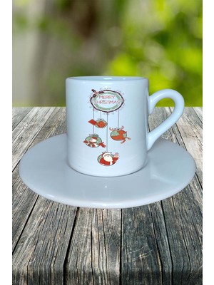 Yılbaşı  Merry Christmas Baskılı Türk Kahvesi Fincanı Kişiye Özel Model 34