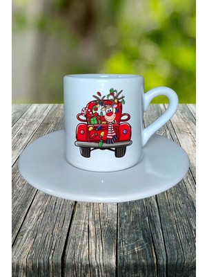 Yılbaşı Yuvarlak Kozalak Baskılı Türk Kahvesi Fincanı Kişiye Özel Model 7