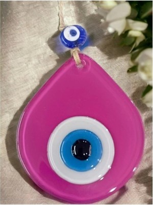 Orta Boy Pembe Damla Desen Nazar Boncuklu Duvar Dekoru Cam Duvar Süsü