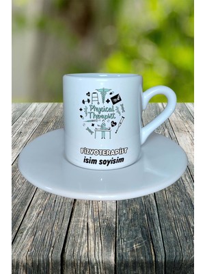 Fizyoterapist Meslek Baskılı Türk Kahvesi Fincanı Tabaklı Kişiye Özel Model 3