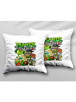 Plants Vs Zombıes Iki Adet Iki Tarafı Baskılı Yıkanabilir Yastık Kırlent Kılıfı
