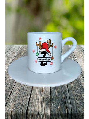 Z Harfi Yeniyıl Hediye Noel Christmas  Baskılı Türk Kahvesi Fincanı Kişiye Özel Model 31