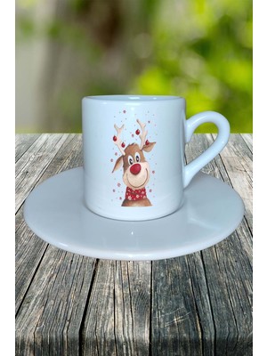 Yılbaşı  Geyik Baskılı Türk Kahvesi Fincanı Kişiye Özel Model 18