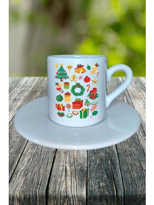 Yılbaşı Desen Baskılı Türk Kahvesi Fincanı Kişiye Özel Model 25