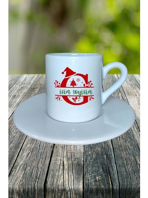 G Harfi Yeni Yıl Noel Yeniyıl Isimli Baskılı Türk Kahvesi Fincanı Kişiye Özel Model 8