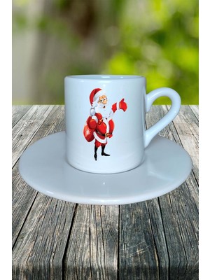Yılbaşı  Noel Baba Baskılı Türk Kahvesi Fincanı Kişiye Özel Model 9