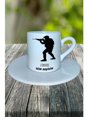 Asker Meslek Baskılı Türk Kahvesi Fincanı Tabaklı Kişiye Özel Model 1
