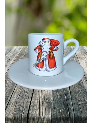 Yılbaşı  Noel Baba Baskılı Türk Kahvesi Fincanı Kişiye Özel Model 6