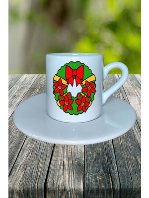 Yılbaşı  Yıl Başı Noel Ağacı  Baskılı Türk Kahvesi Fincanı Kişiye Özel Model 3