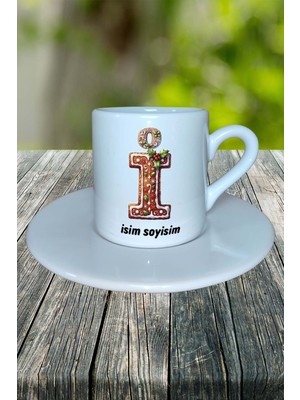 I Harfi Kurabiye Noel Yeniyıl Isimli Baskılı Türk Kahvesi Fincanı Kişiye Özel Model 11