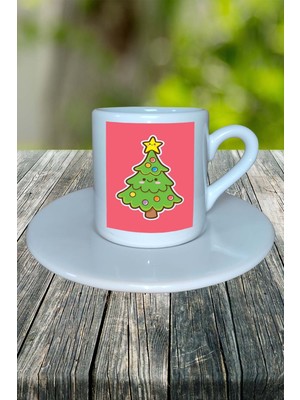 Yılbaşı  Yıl Başı Noel Ağacı  Baskılı Türk Kahvesi Fincanı Kişiye Özel Model 2